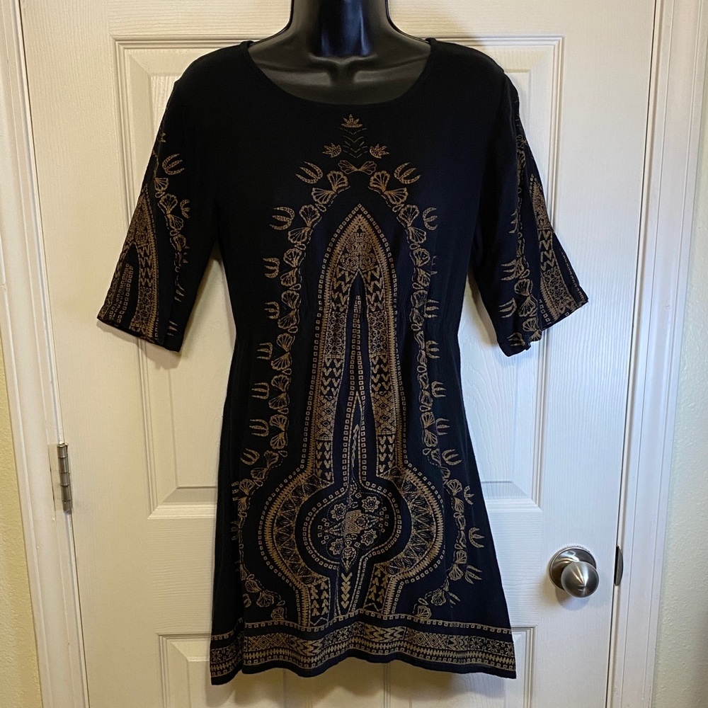 EARTHBOUND Black Boho Tunic with Gold Design Medium